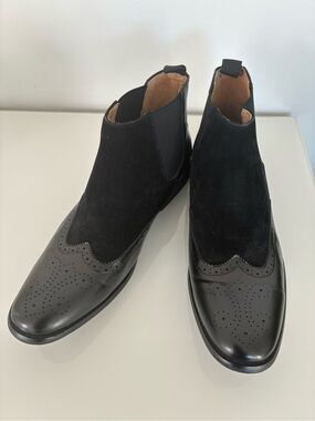Gino Vitale Mens Black Wingtip Brogue Two-Tone Chelsea Boots Size 11